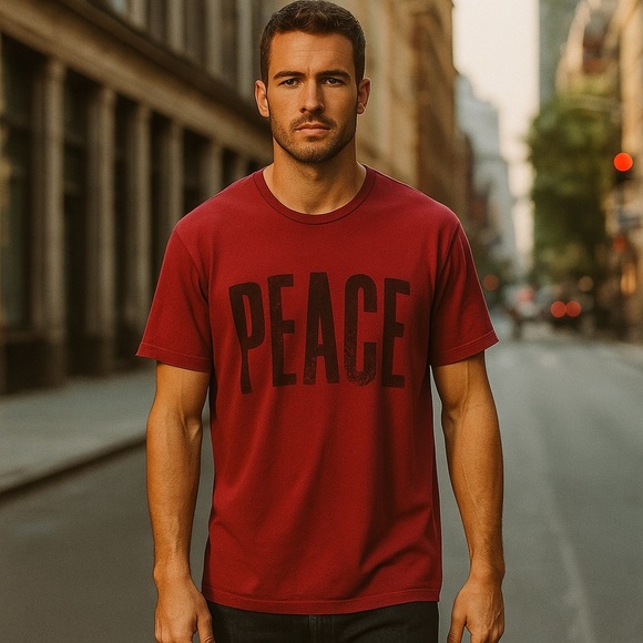 John Varvatos Bright Red “Peace” Spellout Basic Comfort Tee Men’s XL - Picture 1 of 11